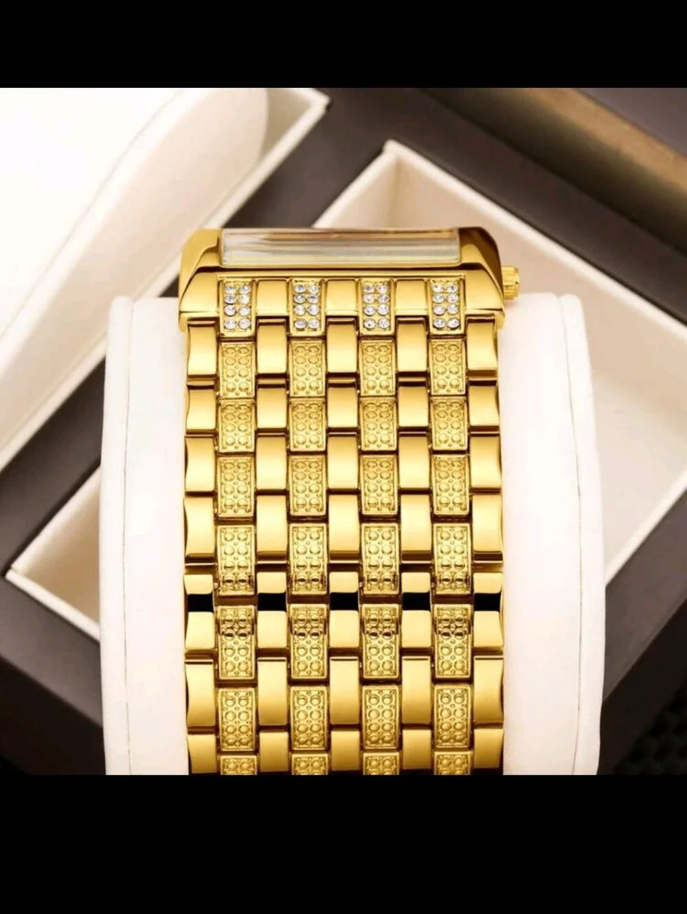 Women's Rectangular Bracelet Watch with Crystal Accents